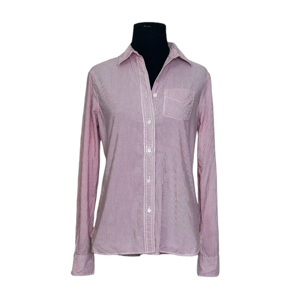 Lands' End red white striped long sleeves button shirt size XS